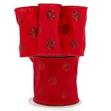 Glitter Dots On Extra Wide Wired Ribbon 4 '' X 10 yd Red Color 1 / ROLL