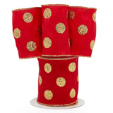 Glitter Dots On Extra Wide Wired Ribbon 4 '' X 10 yd Gold / Red Color 1 / ROLL