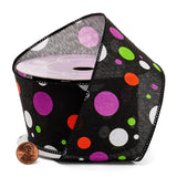 Mardi Gras Dots Wired Ribbon 2 1/2 '' X 10 yd - 1 / ROLL