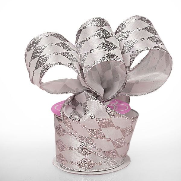 Harlequin Satin Ribbon 2 1/2 '' X 10 yd Silver / White Color 1 / ROLL