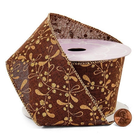 Golden Berries On Coffee Wired Ribbon 2 1/2 '' X 10 yd - 1 / ROLL