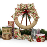 Pinecones & Berries Christmas Wired Ribbons Holly Leaves & Berries Color 1 / ROLL