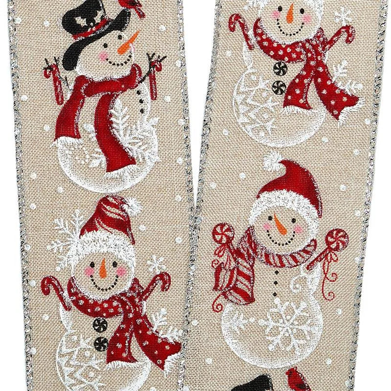 Snowmen on Natural Wired Ribbon – Celebrate the Season