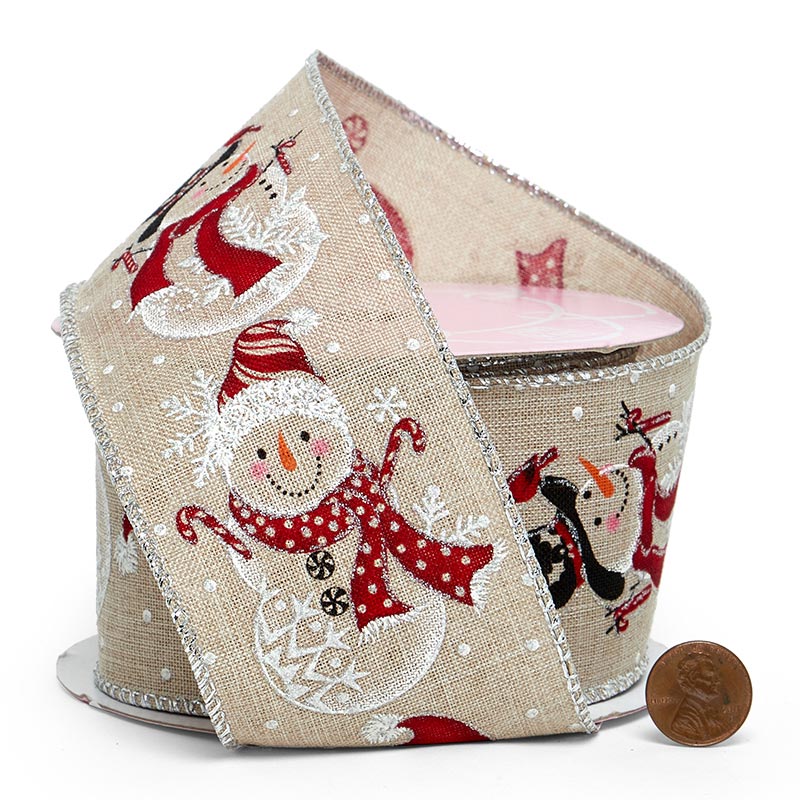 Snowmen on Natural Wired Ribbon – Celebrate the Season