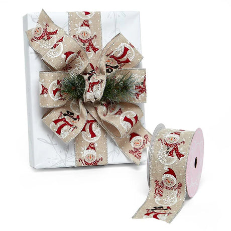 Snowmen on Natural Wired Ribbon – Celebrate the Season