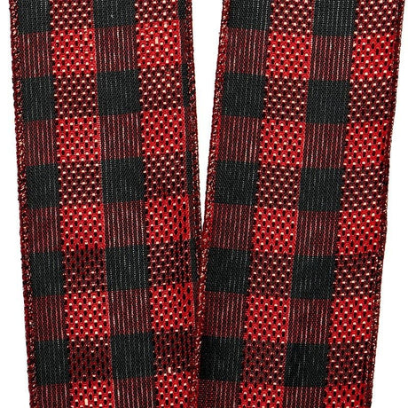 Red / Black Gingham Christmas Ribbon 2 1/2 '' X 10 yd - 1 / ROLL