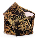 Peacock Linen Wired Ribbon Gold / Black Color 1 / ROLL