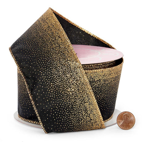 Gold Glitter On Black Wired Ribbon 2 1/2 '' X 10 yd - 1 / ROLL