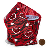Glitter Hearts On Zebra Striped Ribbon 2 1/2 '' X 10 yd - 1 / ROLL