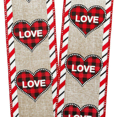 Cinta con corazones a cuadros y la palabra "Love" 2 1/2 '' X 10 yd - 1 / ROLLO