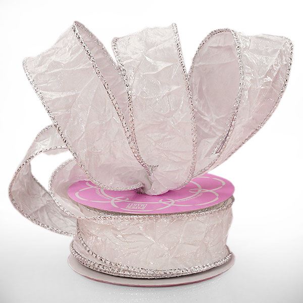 White Crushed Satin Wired Ribbon – 2.5" x 10 Yards (1 Roll)
