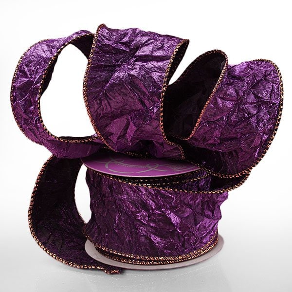 Purple Crushed Satin Wired Ribbon – 2.5" x 10 Yards (1 Roll)