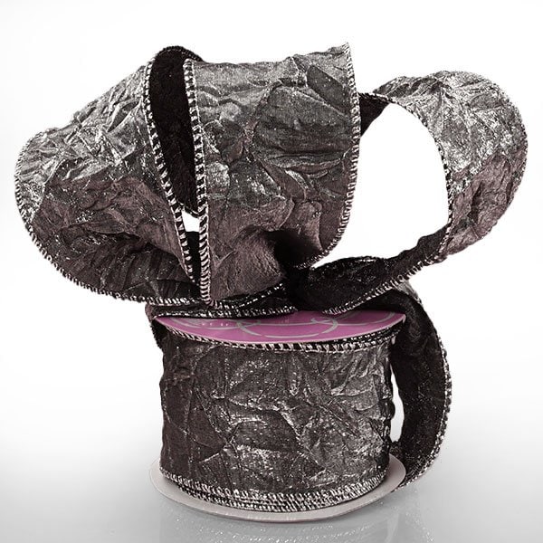 Pewter Crushed Satin Wired Ribbon – 2.5" x 10 Yards (1 Roll)