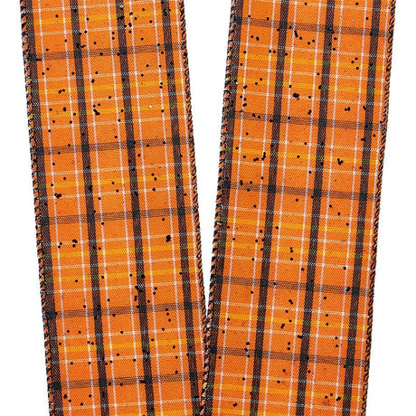 Glitter Orange / Black Plaid Patterned Wired Ribbon 2 1/2''x10 yd - 1 / ROLL
