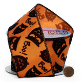 Glitter Flocked Owls & "Boo!" Message On Wired Ribbon 2 1/2 ''x10 yd 1 / ROLL