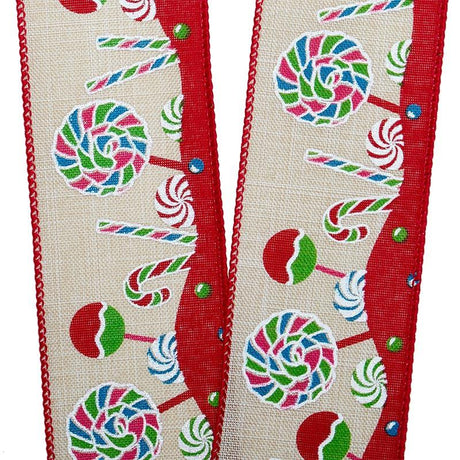 Cinta con alambre de caramelos coloridos 2 1/2 '' X 10 yd Lino falso Color 1 / ROLLO