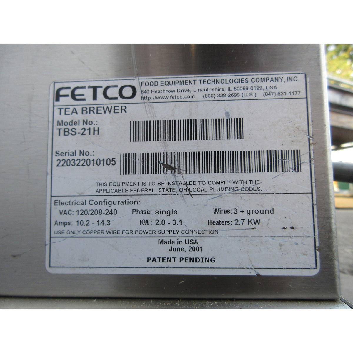 Fetco TBS-21H Iced Tea Brewing System, Used Excellent Condition