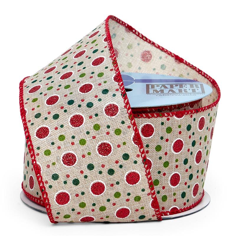Glitter Christmas Wired Ribbon – Sparkling Dots, 2 1/2" x 10 Yards (1 Roll)