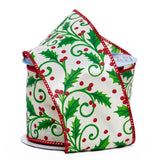 Pinecones & Berries Christmas Wired Ribbons Holly Leaves & Berries Color 1 / ROLL