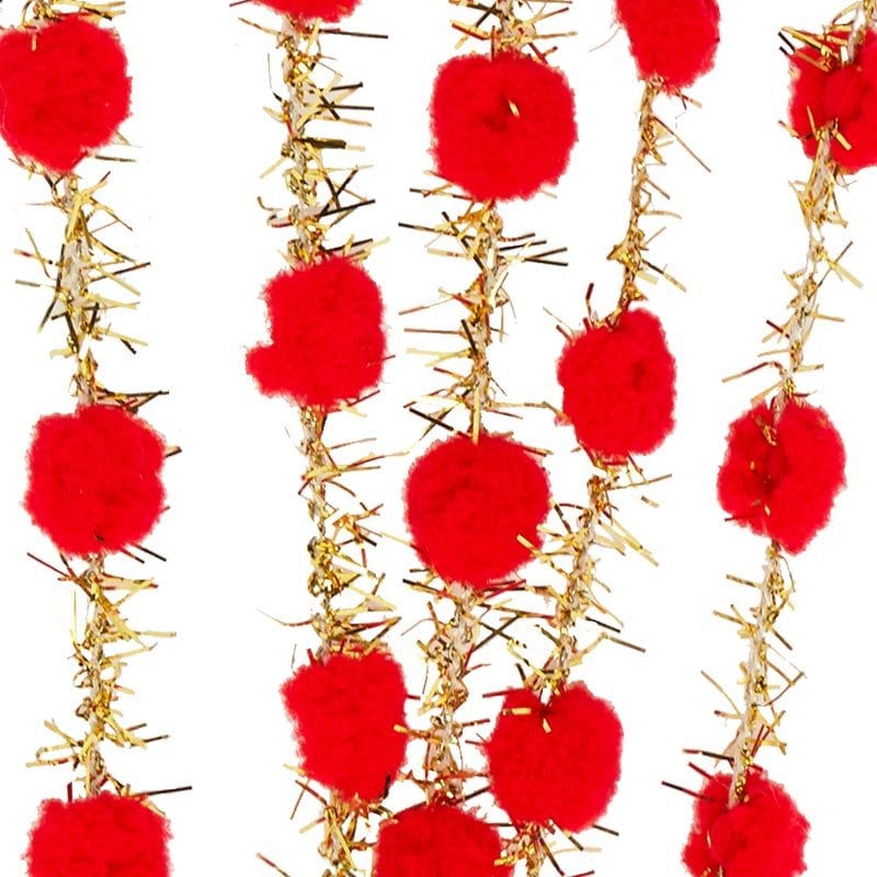 Wired Gold Tinsel Cord with Pom-Poms 3/8 '' X 25 yd - 1 / ROLL