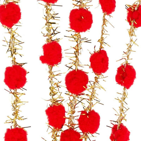 Wired Gold Tinsel Cord with Pom-Poms 3/8 '' X 25 yd - 1 / ROLL