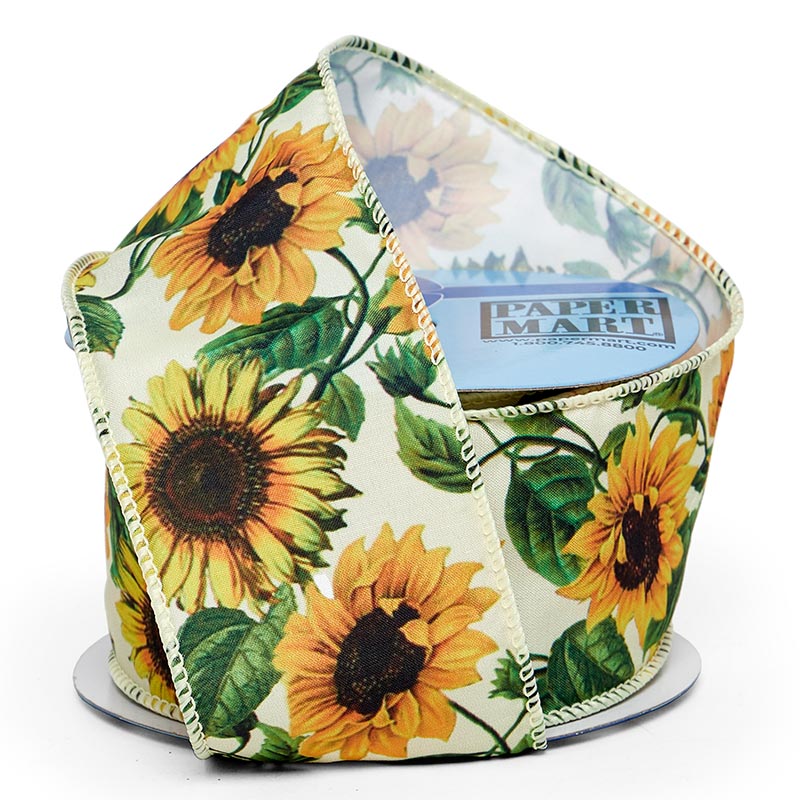 Sunflower Print Ribbon 2-1/2” Wide Wired Color 1 / ROLL