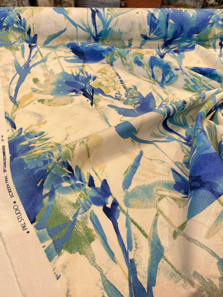 Waverly Flowery Spray Blue Watercolor Floral Cotton Fabric - Blue Watercolor Floral, 54" Width (1 Yard)