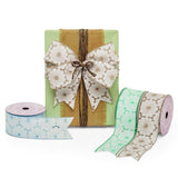 Fabric Floral Wired Ribbon 2 1/2 '' X 10 yd White / Light Blue Color 1 / ROLL
