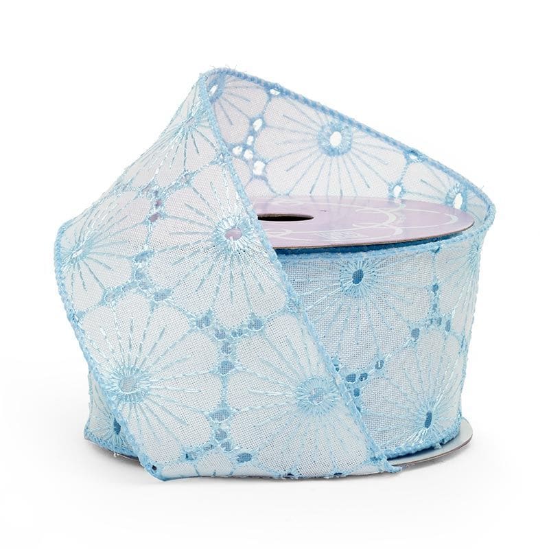 Fabric Floral Wired Ribbon 2 1/2 '' X 10 yd White / Light Blue Color 1 / ROLL