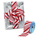 Flocked Glitter Candy Cane Stripes On Wired Ribbon 2 1/2 '' X 10 yd - 1 / ROLL