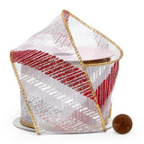Christmas Diagonal Stripes On Sheer Wired Ribbon 2 1/2 '' X 10 yd - 1 / ROLL