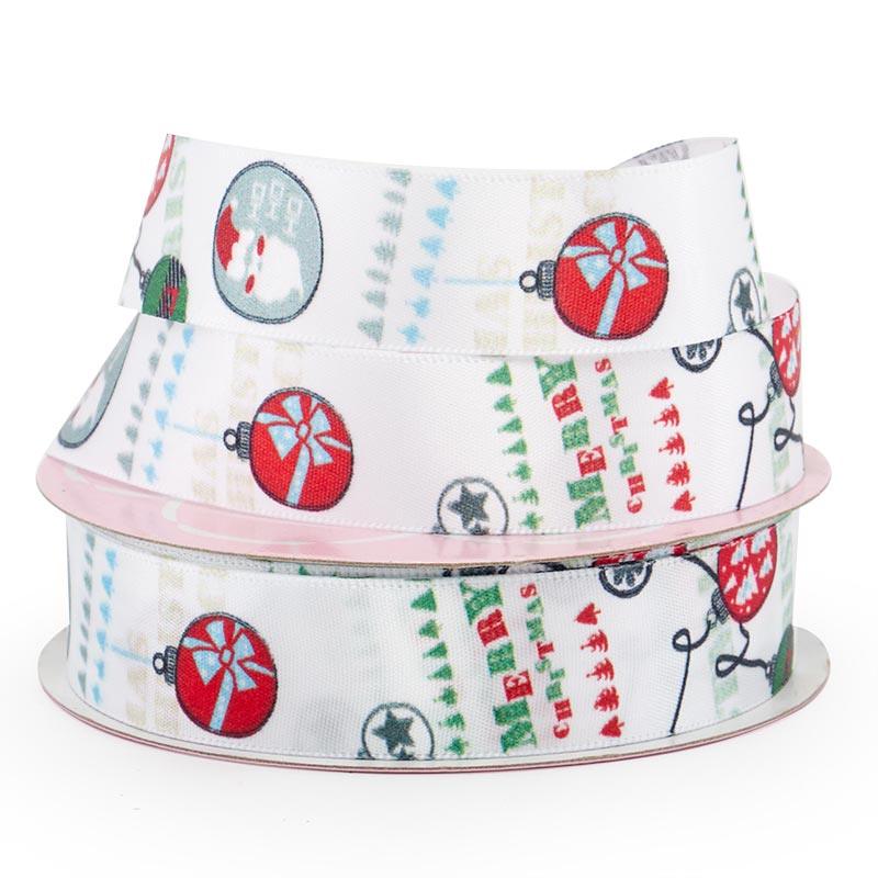 Narrow Christmas Patterns Satin Ribbon Christmas Print Color 1 / ROLL