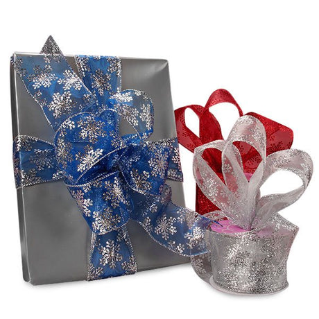 Snowflake Sheer Ribbon Silver/White Color 1 / ROLL