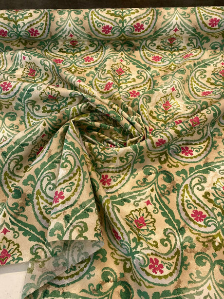 P Kaufmann Outdoor Summer Medallion Leaf Green Spun Polyester Fabric - Leaf Green Medallion Pattern, 54" Width (1 Yard)