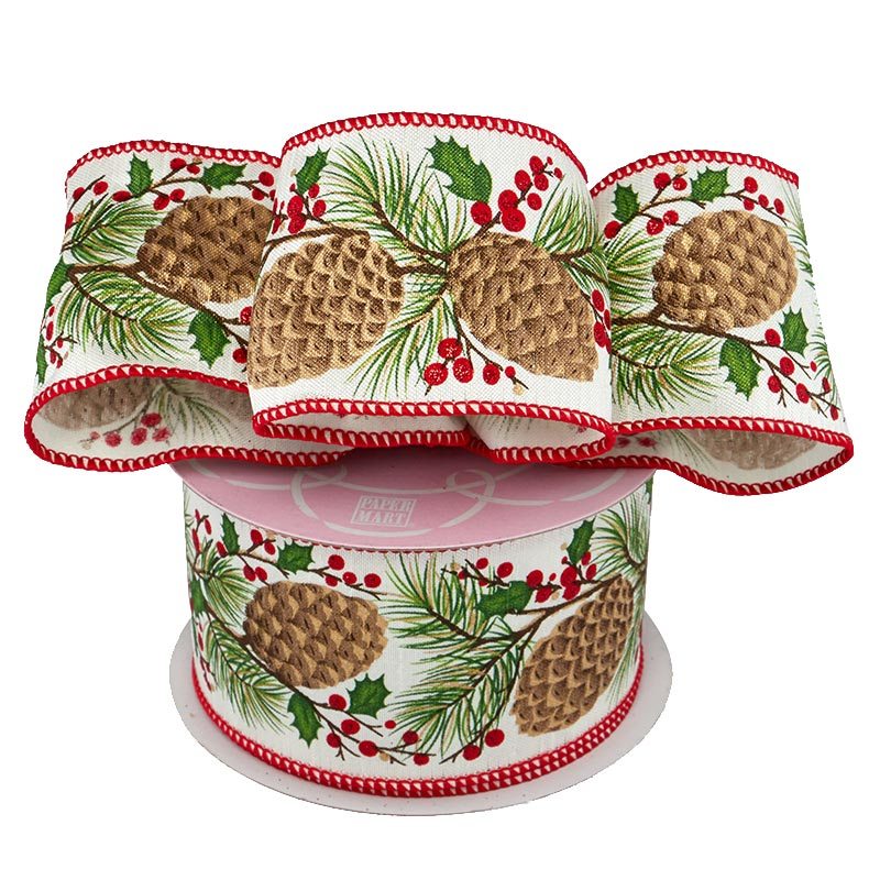 Pinecones & Berries Christmas Wired Ribbons Pinecones & Berries Color 1 / ROLL