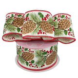 Pinecones & Berries Christmas Wired Ribbons Pinecones & Berries Color 1 / ROLL