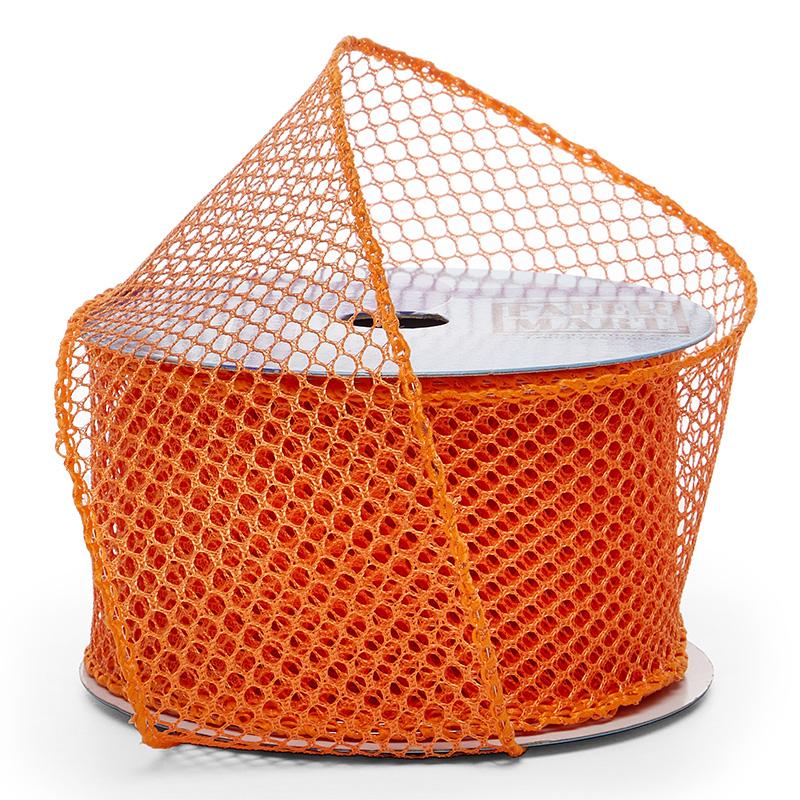 Plain Mesh Wired Ribbon 2 1/2 '' X 10 yd Orange (Plain) Color 1 / roll