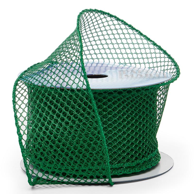 Plain Mesh Wired Ribbon 2 1/2 '' X 10 yd Emerald (Plain) Color 1 / roll