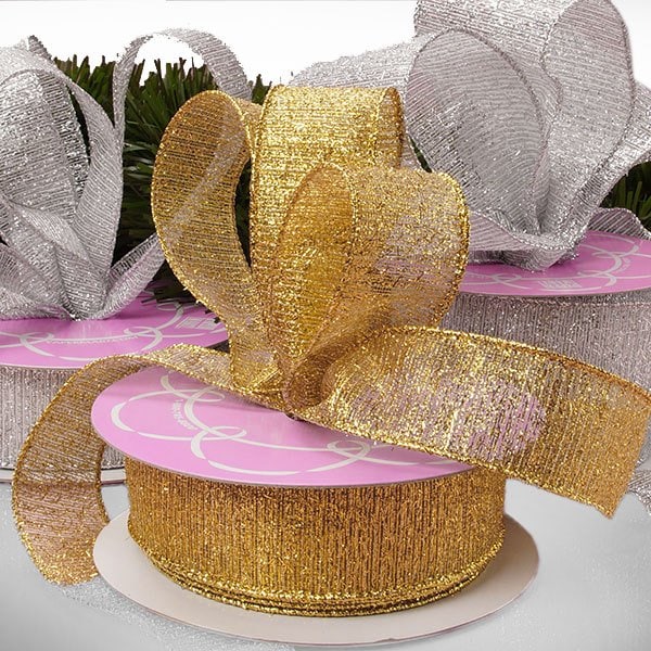 Gold/Silver Textured Weave Metallic Ribbon 1 1/2 '' X 20 yd Gold Color 1 / ROLL