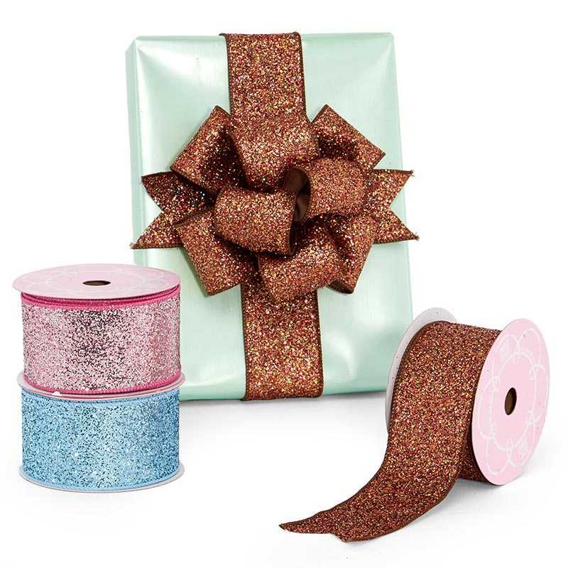 Large Sparkles On Wired Ribbon 2 1/2 '' X 10 yd Pink Color 1 / ROLL