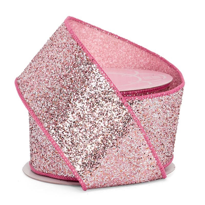Large Sparkles On Wired Ribbon 2 1/2 '' X 10 yd Pink Color 1 / ROLL