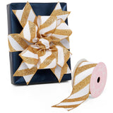 Diagonal Glitter Striped Faux Linen Wired Ribbon 2 1/2 '' X 10 yd - 1 / ROLL
