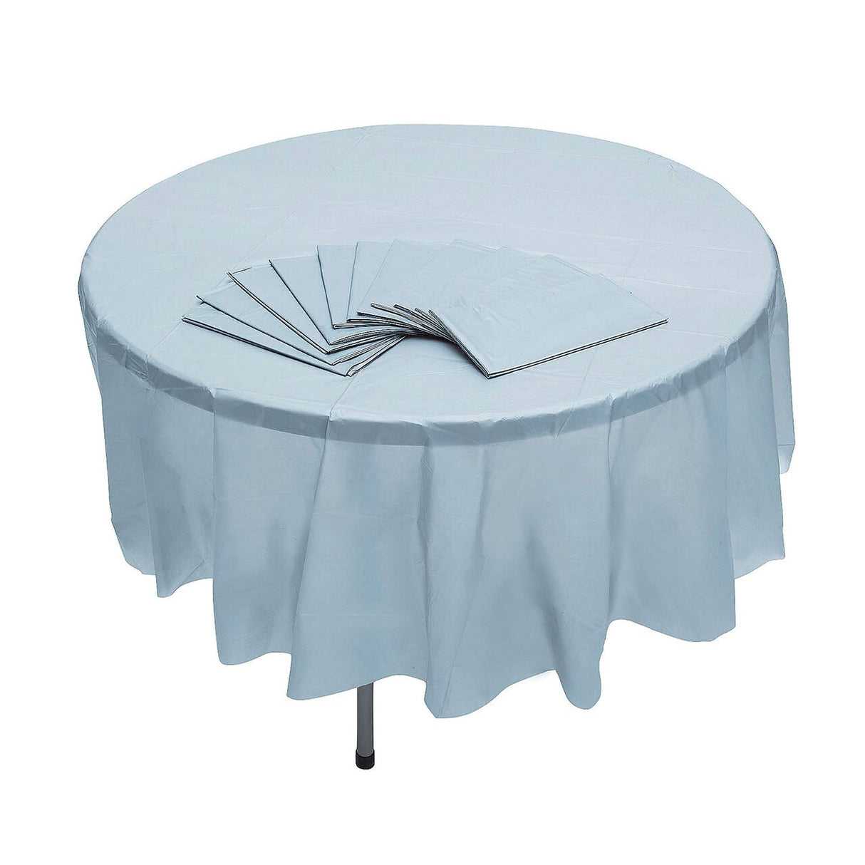 6 Ft. 10" Bulk Pack of 12 Light Blue Round Disposable Plastic Tablecloths