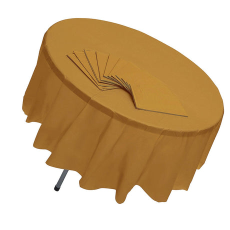 6 Ft. 10" Bulk 12ct Gold Round Disposable Plastic Tablecloths
