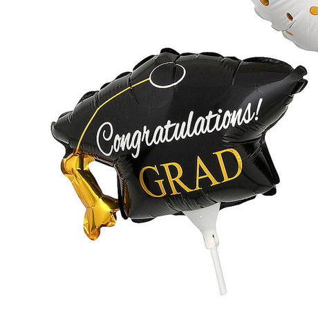 Graduation Party Mylar Stick Balloons Assortment – 3ct, 8.5" x 15"
