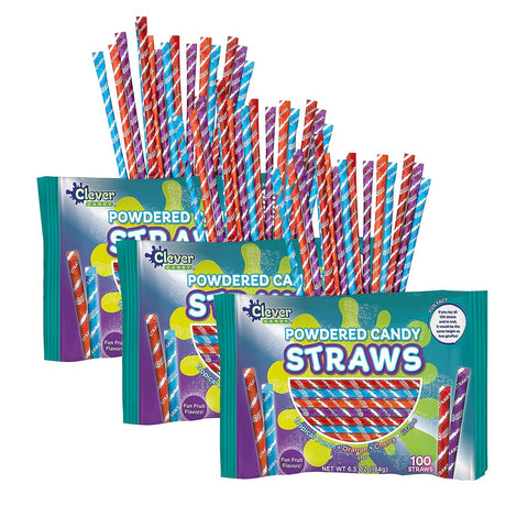 Clever Candy Powdered Fruit Flavor Candy Straws – 100 Count, 6.5 oz