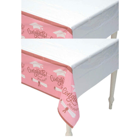 Pink Congrats Grad Rectangle Disposable Plastic Tablecloth 54" x 108"