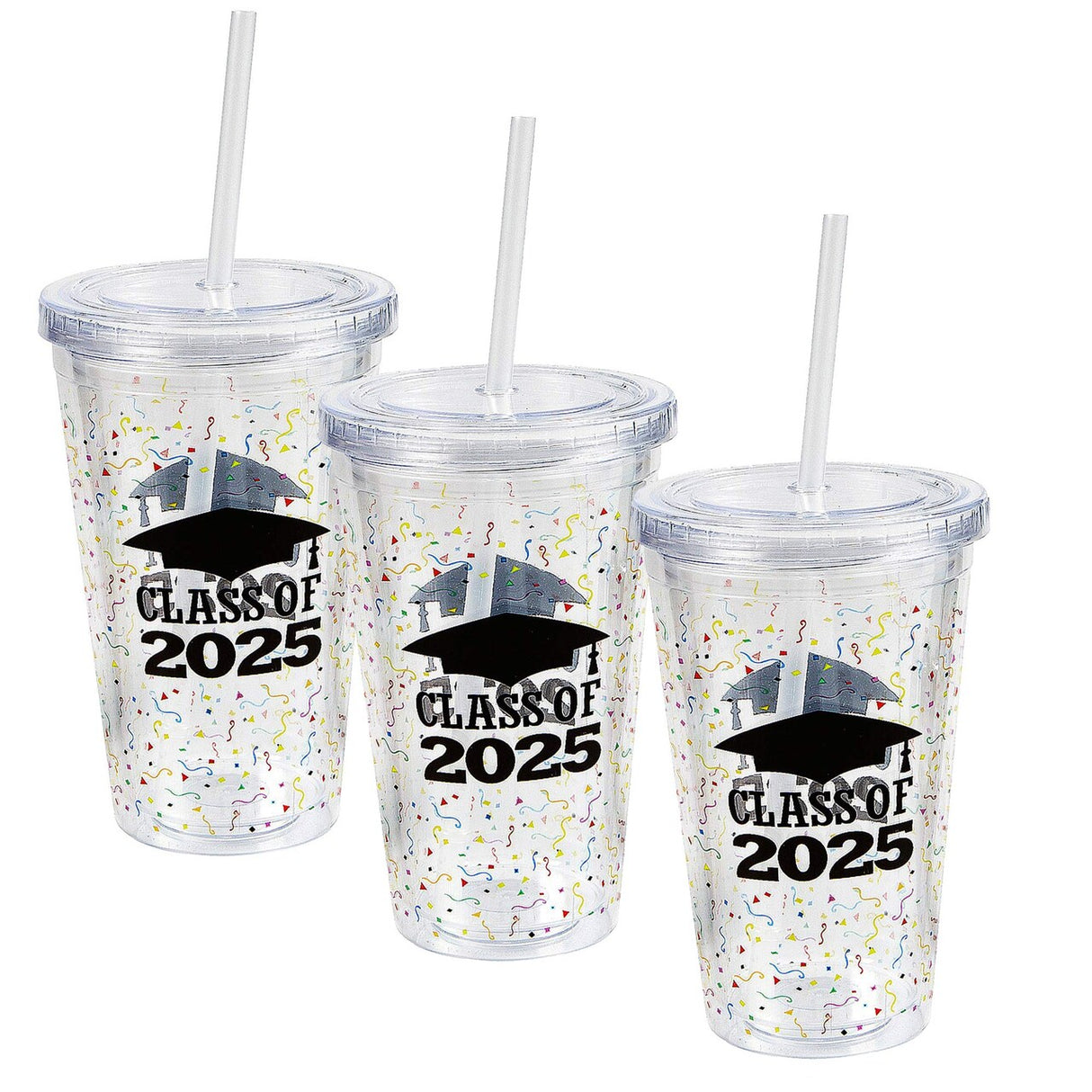 16 oz Class of 2025 Reusable BPA-Free Plastic Tumbler with Lid & Straw