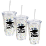 16 oz Class of 2025 Reusable BPA-Free Plastic Tumbler with Lid & Straw