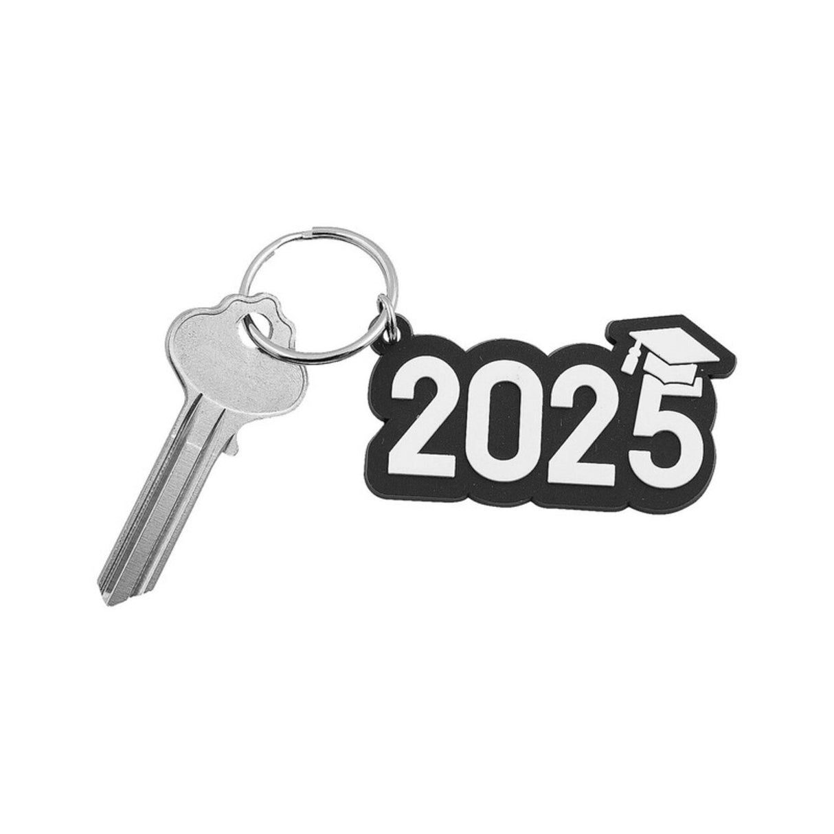 2 1/4" 2025 Graduation Black & White Rubber Keychains 12 Pc.